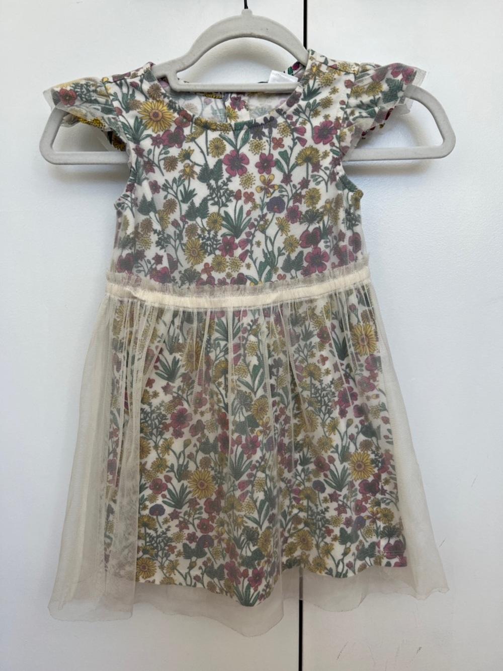 Hanna Andersson Floral Tulle Layered Dress - Cream with Pink & Yellow Flowers